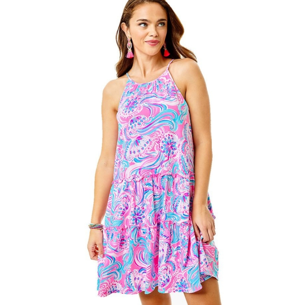 Lilly Pulitzer Prosecco Pink Don't Be Jelly Print Evalyn Swing Dress Size XS